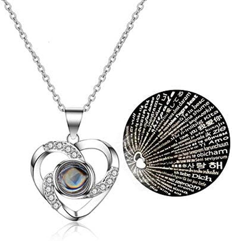 Preserved Real Blue Flower Rose with Silver-Tone Heart Necklace