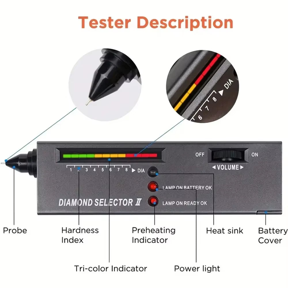 Diamond Tester Portable Gemstone Selector Tool LED Indicator Accurate Reliable Jewelry Test Tool for Jewelry Jade Ruby