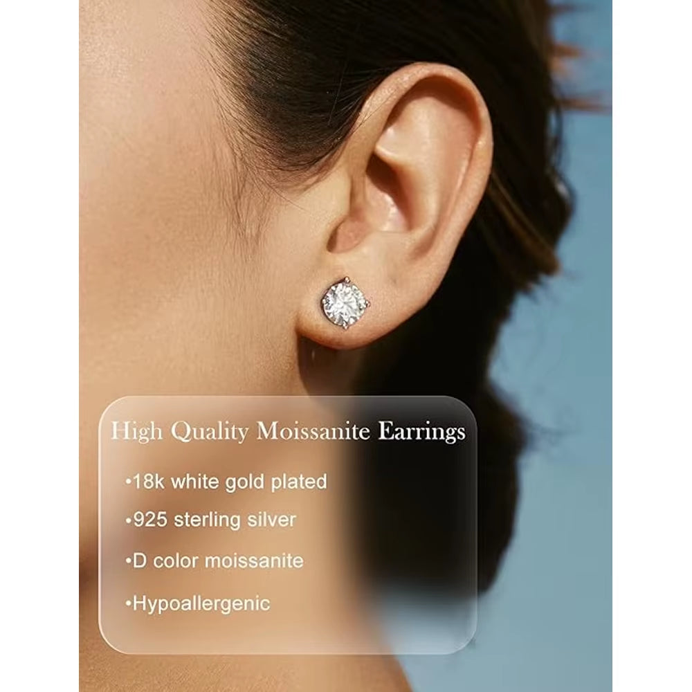 2.0Ct Moissanite Earrings for Women Lab Grown Diamond Ear Studs 925 Sterling Silver Fine Jewelry Gift