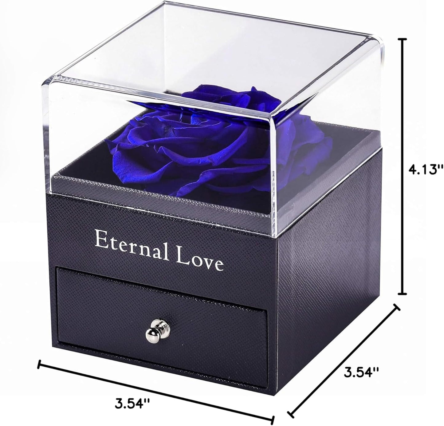 Preserved Real Blue Flower Rose with Silver-Tone Heart Necklace