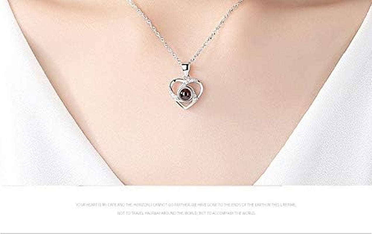 Preserved Real Blue Flower Rose with Silver-Tone Heart Necklace