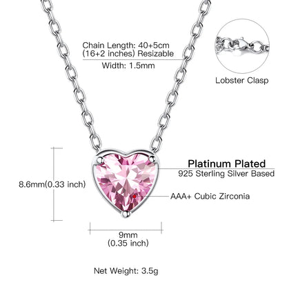 Women 925 Sterling Silver Birthstone Love Heart Necklace, Jewelry Gifts for Women Mom