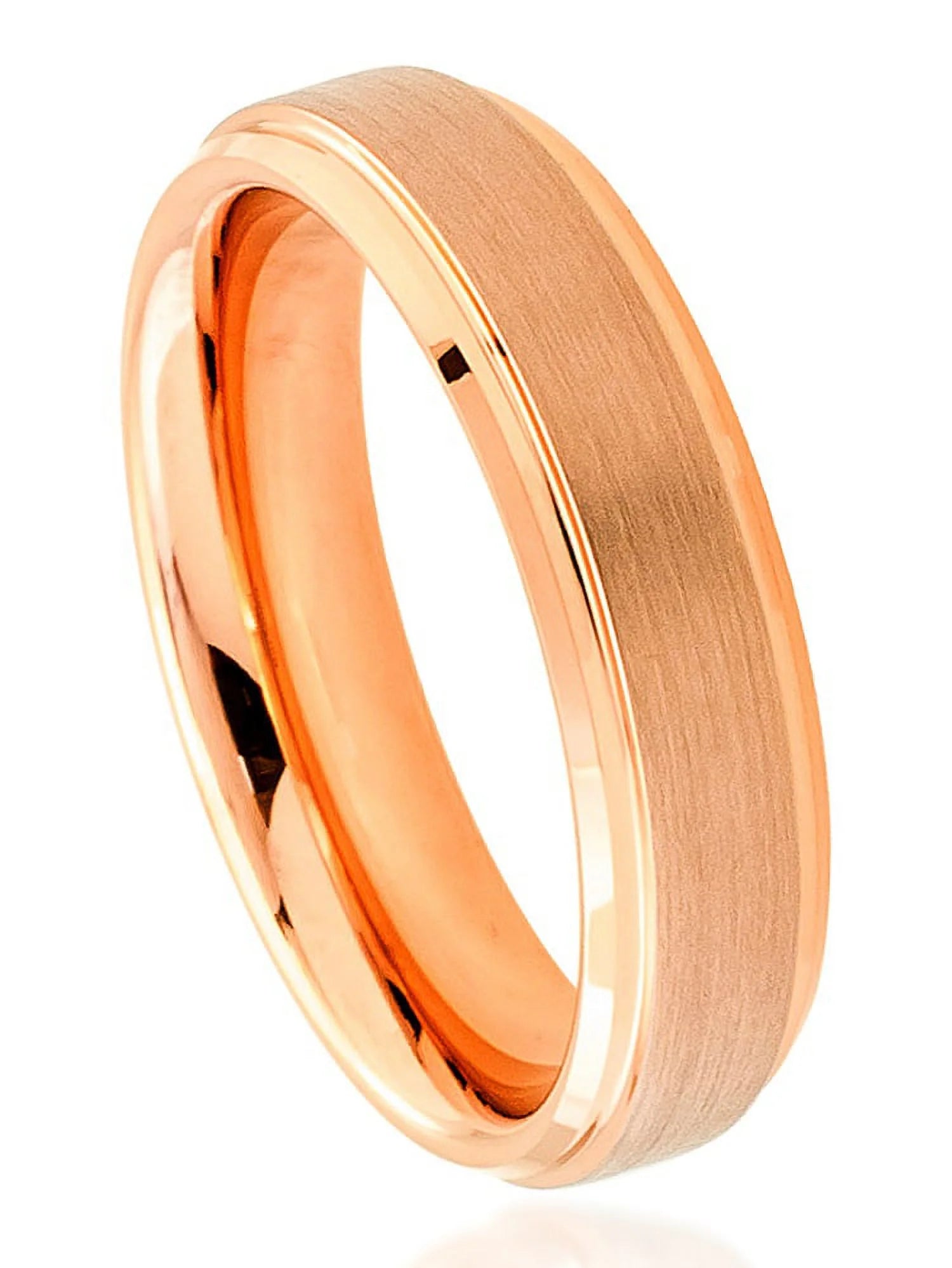 6Mm Tungsten Carbide Rose Gold Plated Stepped Edge Brushed Center Wedding Band Ring for Men or Ladies