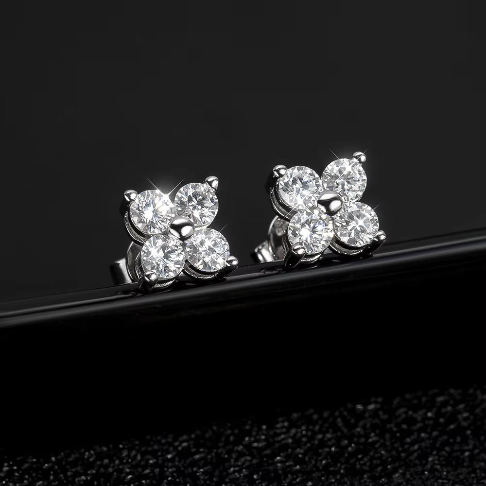 D VVS1 round Moissanite Stud Earrings for Women Man 4 Stones Classic S925 Sterling Silver Earring with GRA Gift Jewelry