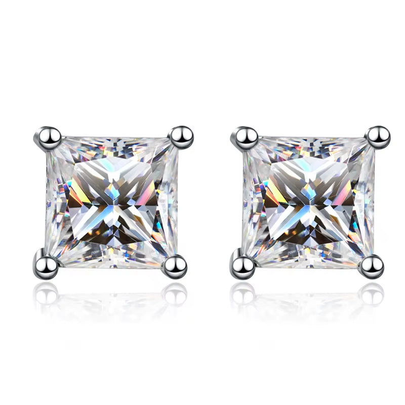 D Color Princess Cut Moissanite Earring S925 Sterling Sliver Plated with 18K White Gold Earrings for Women Fine Jewelry