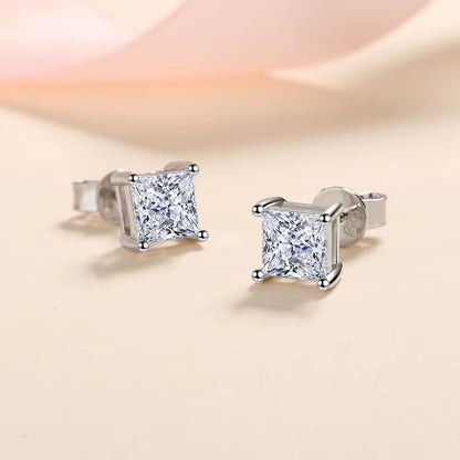 D Color Princess Cut Moissanite Earring S925 Sterling Sliver Plated with 18K White Gold Earrings for Women Fine Jewelry