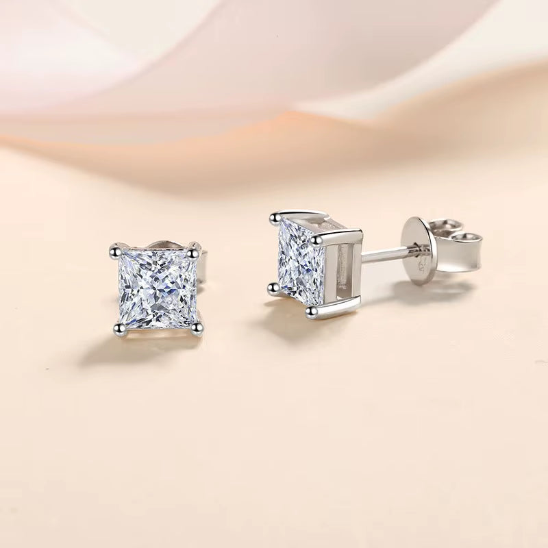 D Color Princess Cut Moissanite Earring S925 Sterling Sliver Plated with 18K White Gold Earrings for Women Fine Jewelry