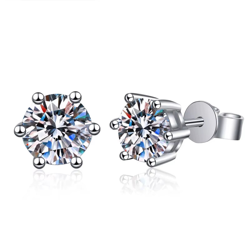 Moissanite Stud Earrings 14K White Gold Plated Sterling Silver D VVS1 Lab Diamond 6 Claws round Ear Studs for Women