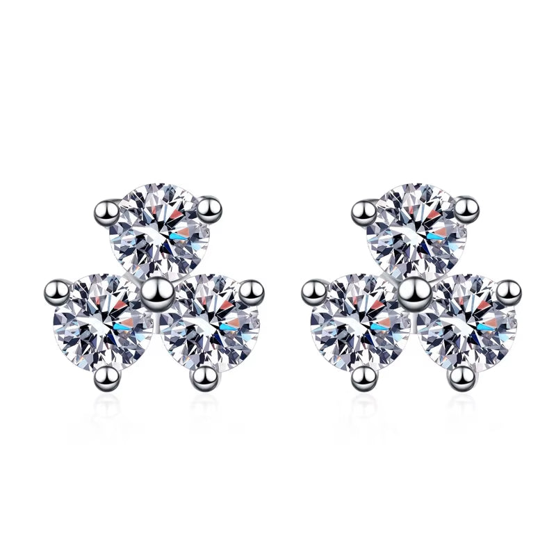 Moissanite Stud Earrings 0.6CT 18K White Gold Plated Sterling Silver D VVS1 Lab Diamond Plum Flower Ear Studs for Women