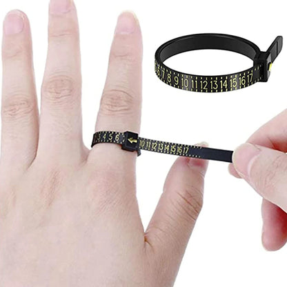 Black Plastic Ring Sizer Measure Sizes 1-17 Finger Gauge Genuine Tester Wedding Ring Band with Magnifier Jewellery Measure Tool