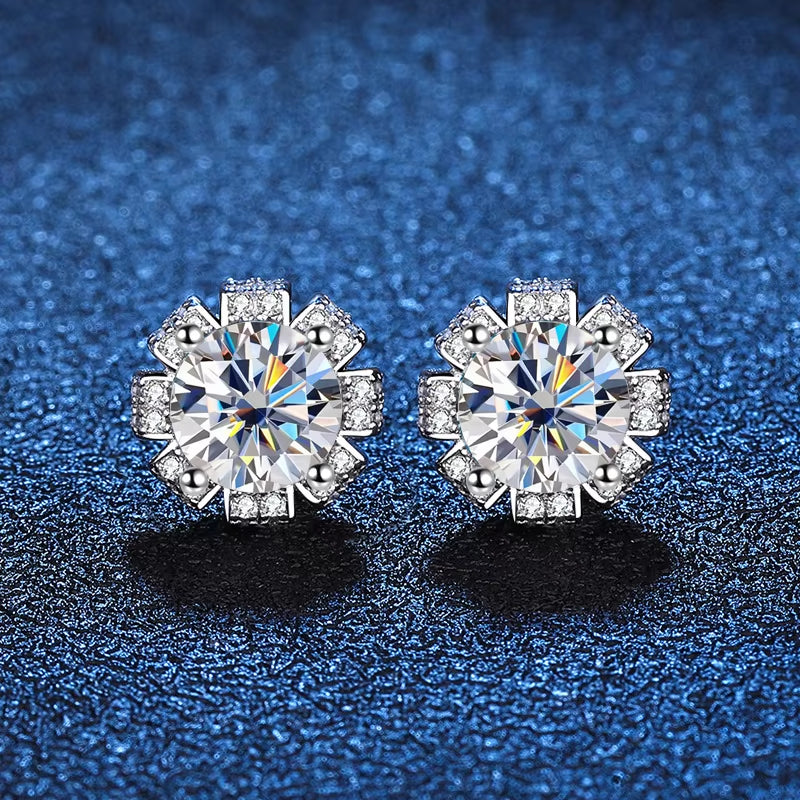 2Ct Moissanite Earring S925 Sterling Sliver Plated 18K White Gold Wedding Engagement Jewelry Screw Earrings for Woman