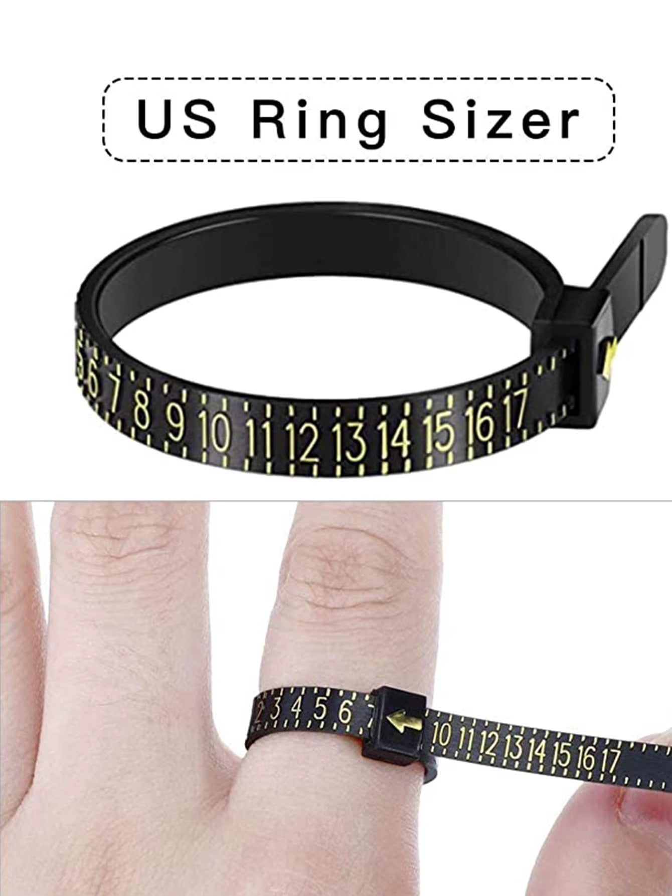 Black Plastic Ring Sizer Measure Sizes 1-17 Finger Gauge Genuine Tester Wedding Ring Band with Magnifier Jewellery Measure Tool