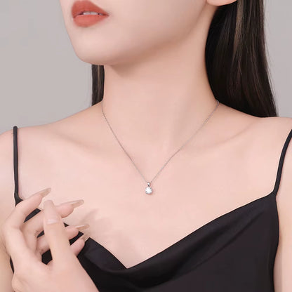 1Ct Moissanite Pandent Necklace S925 Sterling Silver Plated 18K Box Chain Dainty Necklaces for Women Fine Jewelry Gift