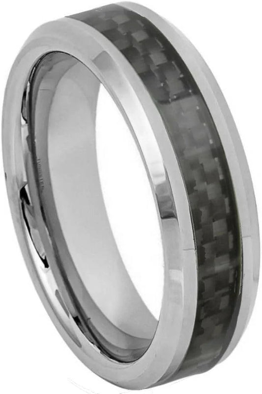 Ring for Men and Women Tungsten Ring Black Carbon Fiber Inlay – 6Mm> Wedding Band Ring Ideal Rings for Couples