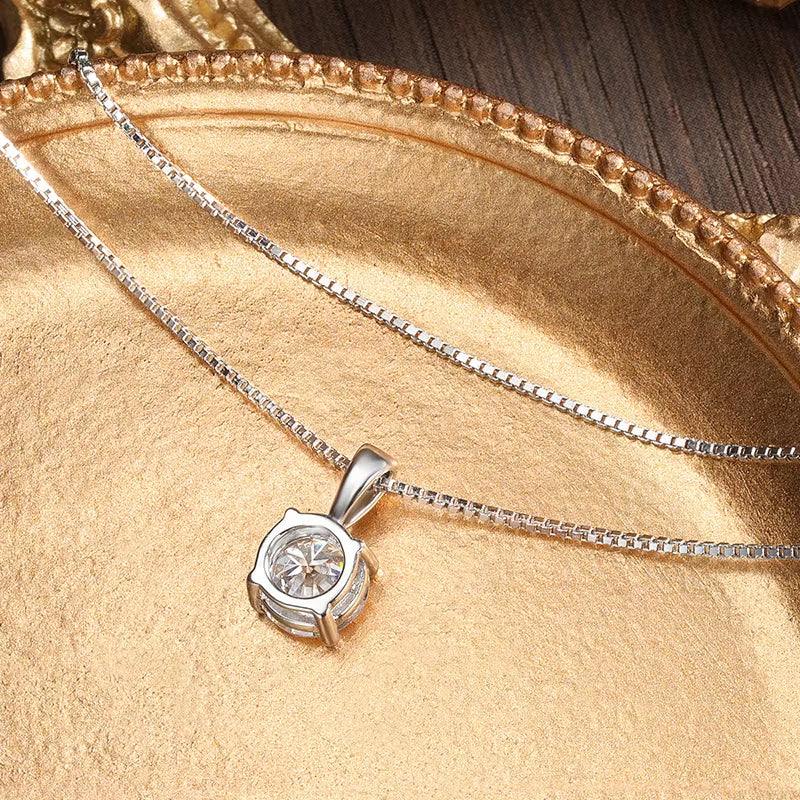 1Ct Moissanite Pandent Necklace S925 Sterling Silver Plated 18K Box Chain Dainty Necklaces for Women Fine Jewelry Gift