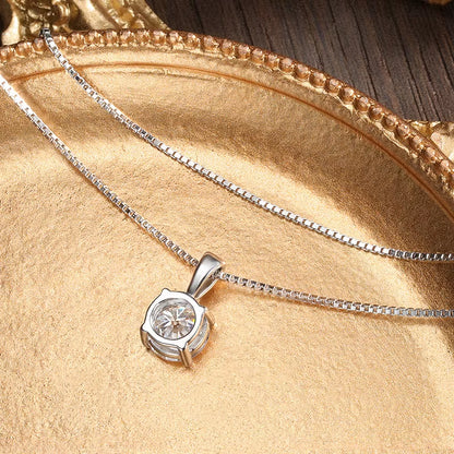 1Ct Moissanite Pandent Necklace S925 Sterling Silver Plated 18K Box Chain Dainty Necklaces for Women Fine Jewelry Gift