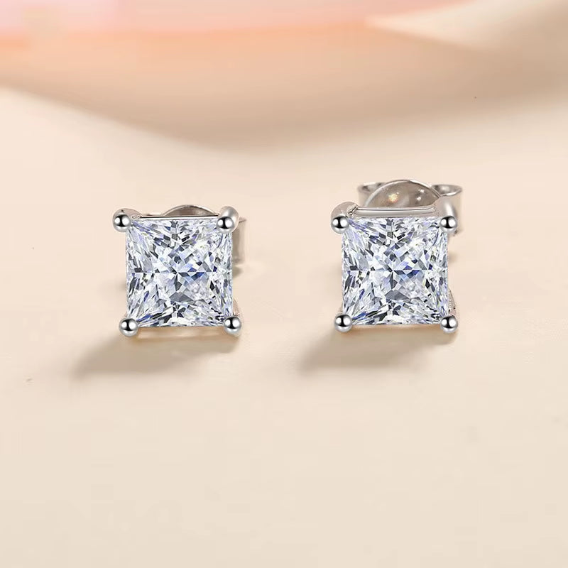 D Color Princess Cut Moissanite Earring S925 Sterling Sliver Plated with 18K White Gold Earrings for Women Fine Jewelry