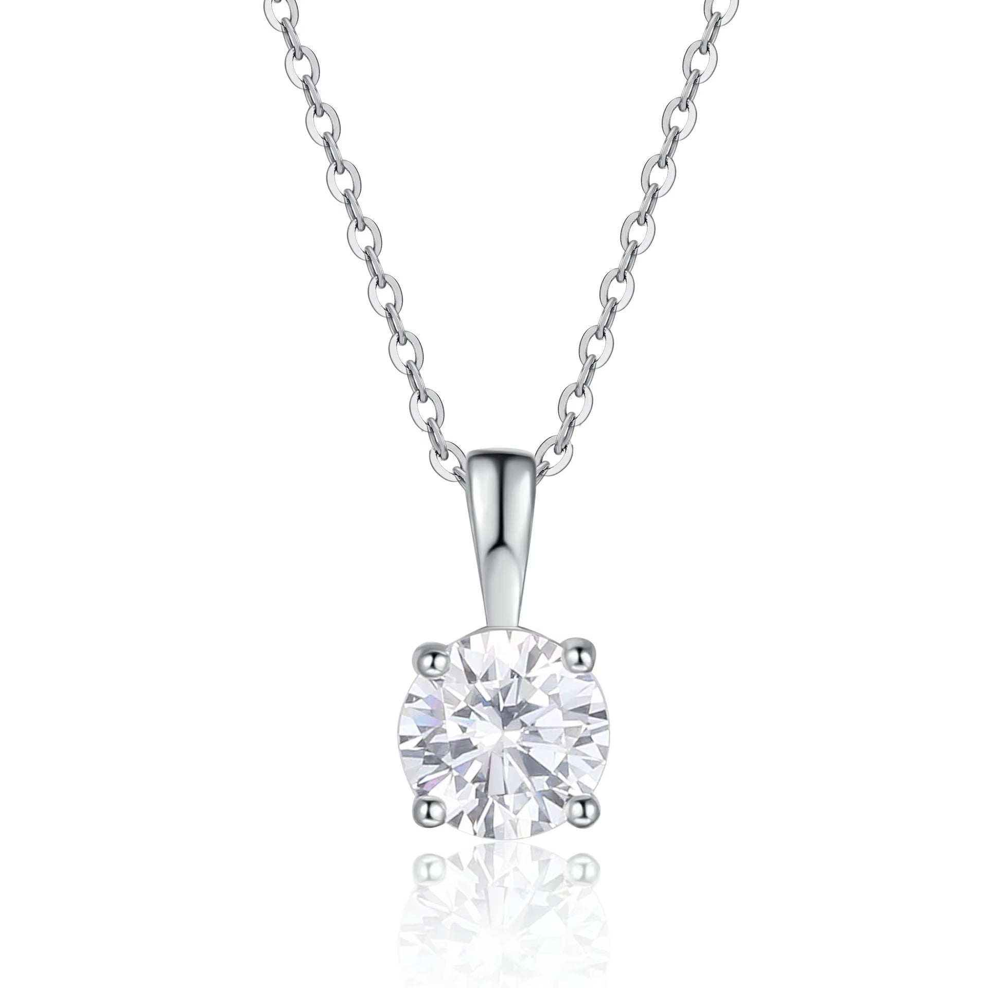 1Ct Moissanite Pandent Necklace S925 Sterling Silver Plated 18K Box Chain Dainty Necklaces for Women Fine Jewelry Gift